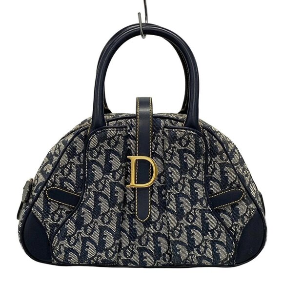 DIOR/ChristianDior Double saddle bag / Trotter Navy Cream Jacquard Leather - Picture 1 of 16